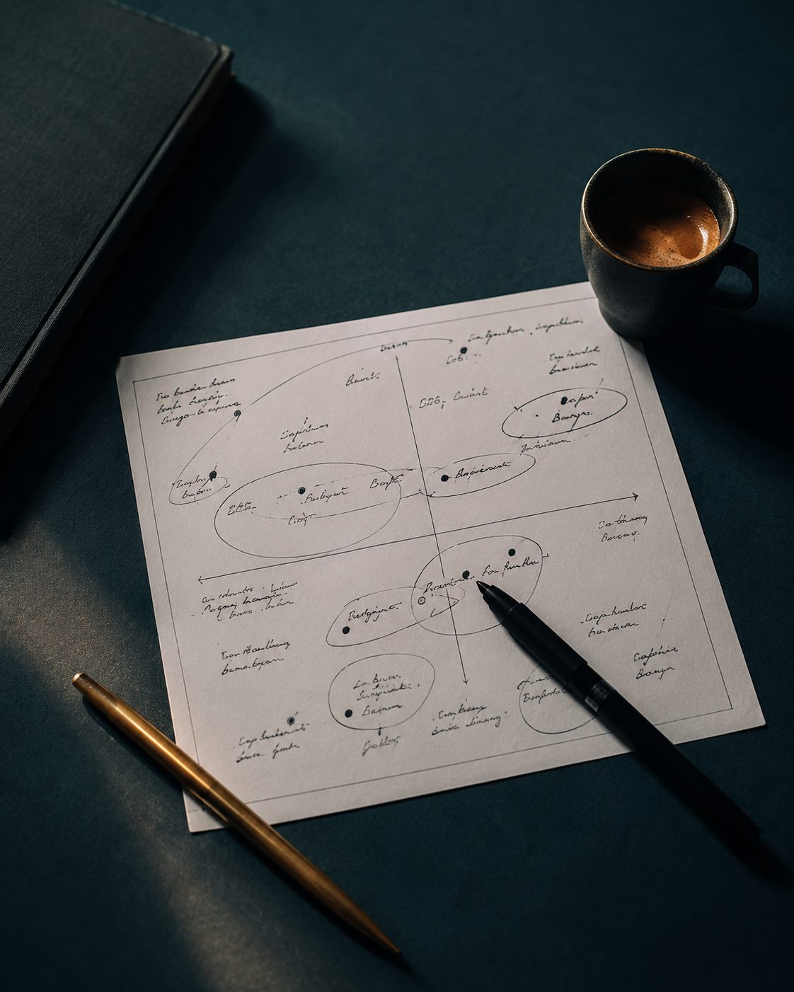 Positioning map sketched on paper