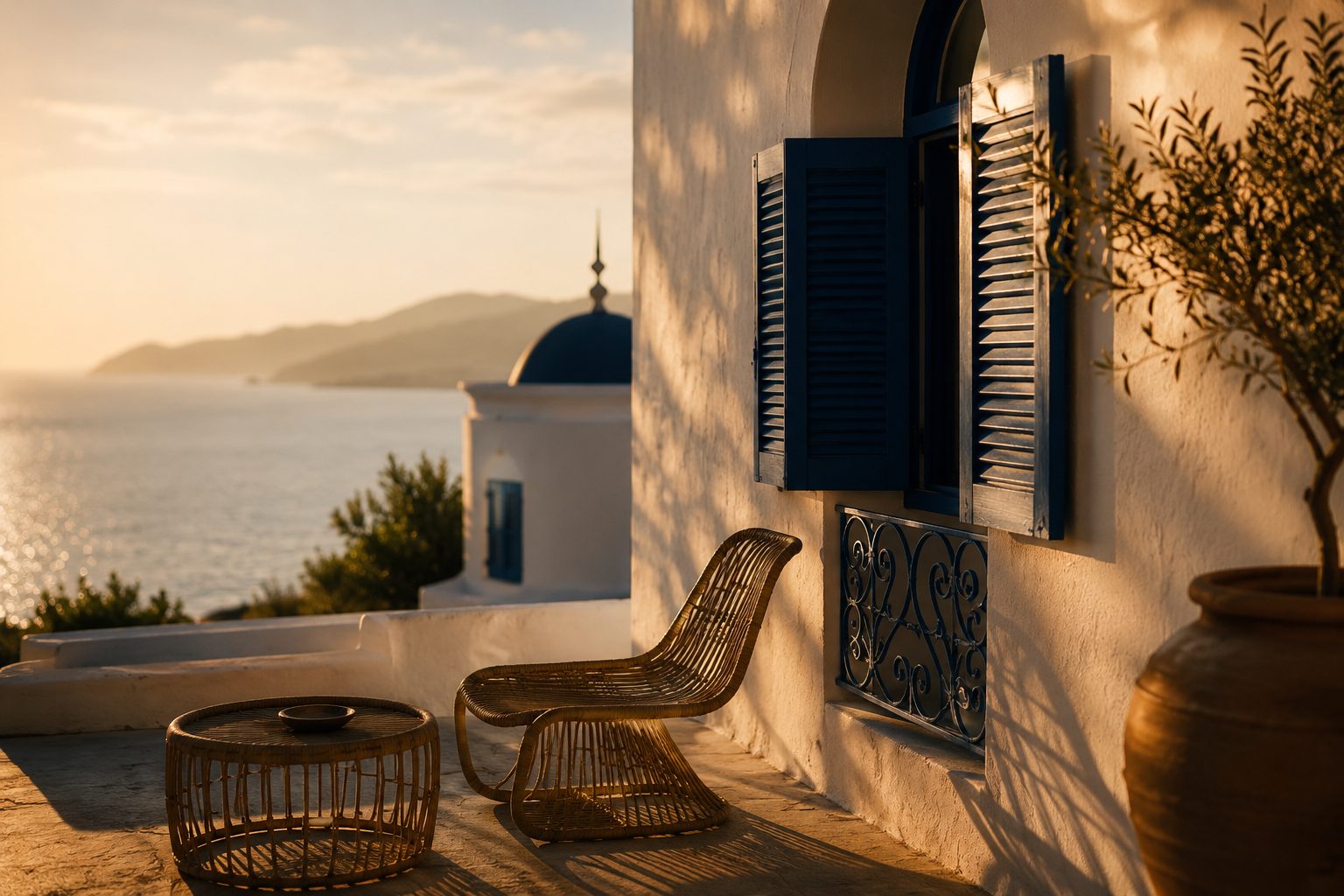 Mediterranean terrace at golden hour